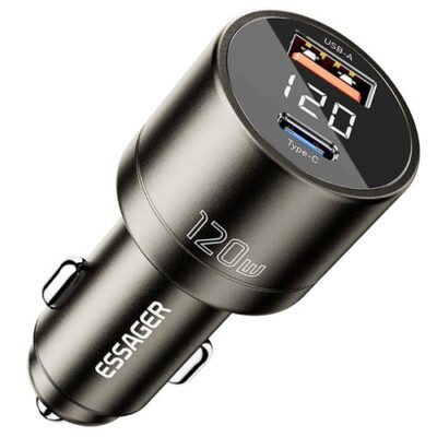 ESSAGER 120W Car Charger Gunmetal Grey