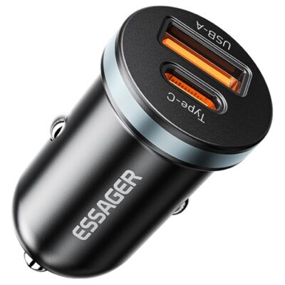 ESSAGER 30W USB-A+Type-C Car Charger Black