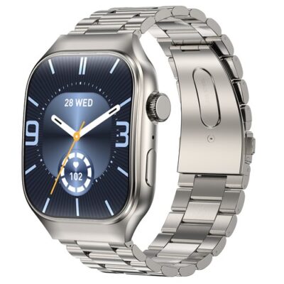 T15 Plus Touch Screen Smartwatch Silver Frame Steel Strap