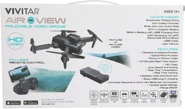 Vivitar - Air View Foldable Drone with Remote - Black