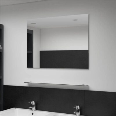 Wall Mirror with Shelf 80x60 cm Tempered Glass